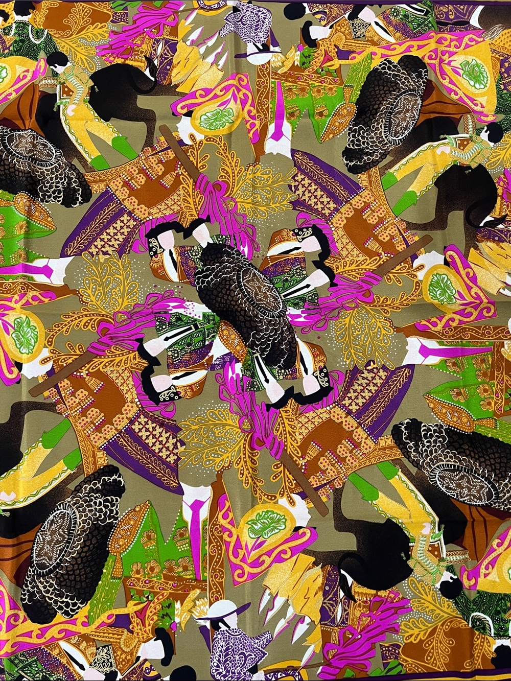 Balenciaga Purple and Gold Printed Silk Scarf. 100% silk - Picture 11 of 13